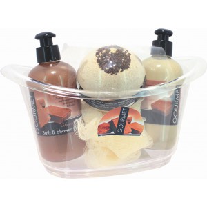 Baignoire avec produits pour le bain chocolat