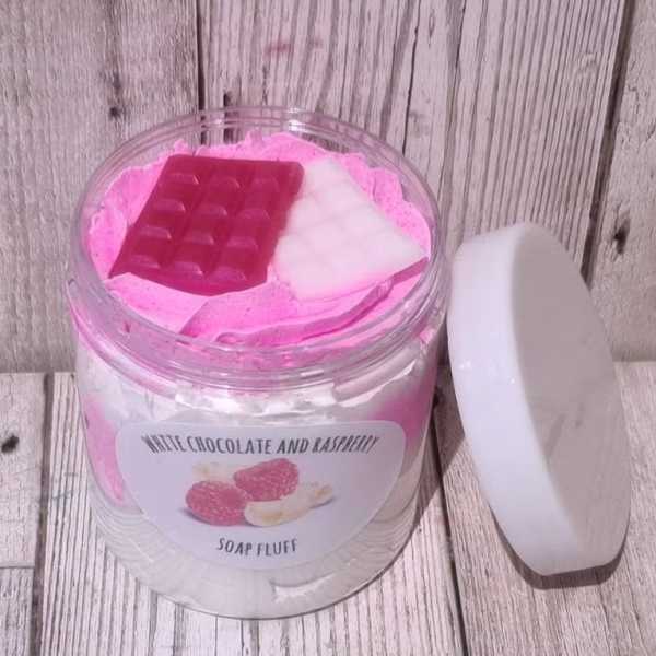 White chocolate and raspberry soap fluff