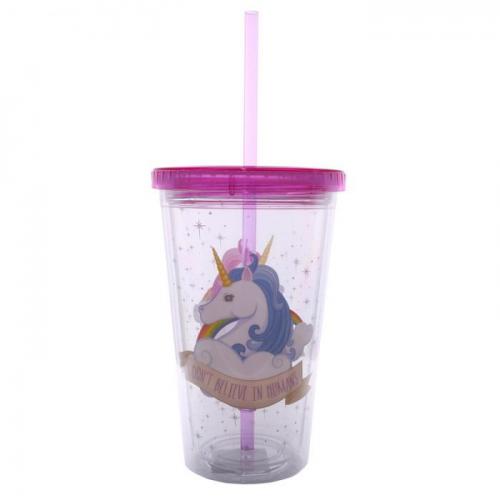 Verre en plastique avec paille licorne