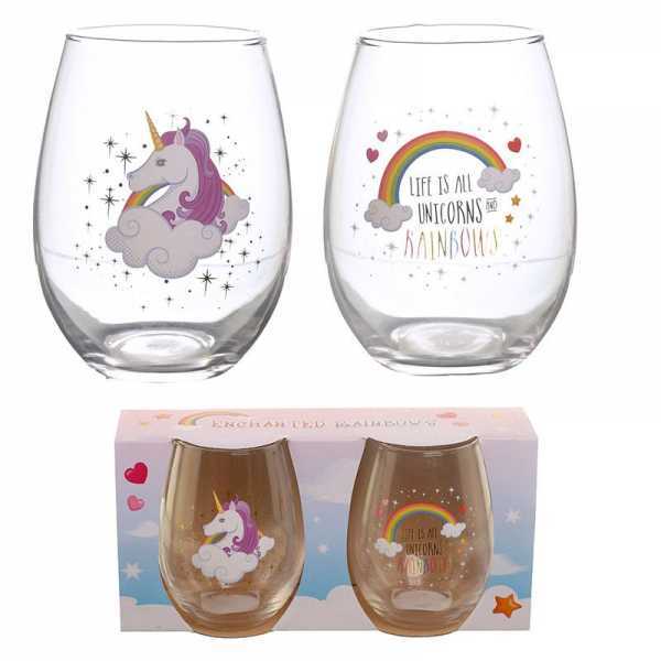 Lot de deux verres Licorne arc en ciel