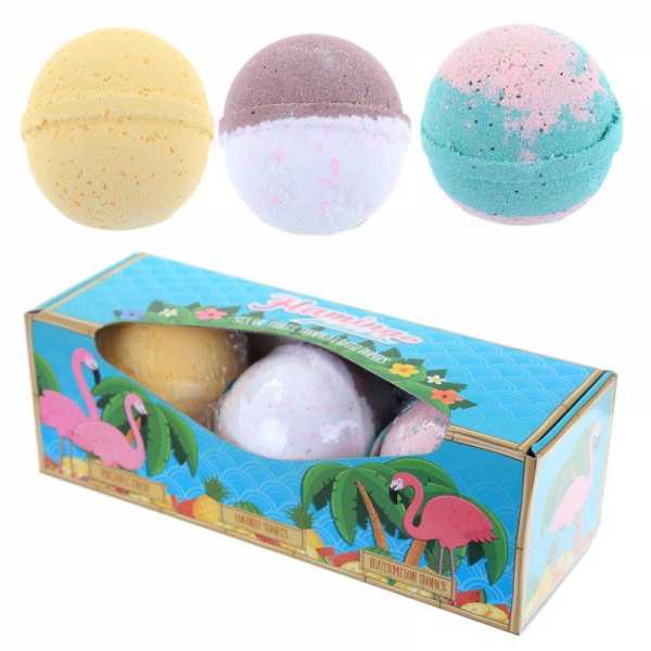 Coffret de 3 boules de bain flamant rose - Bombe de bain - Boule